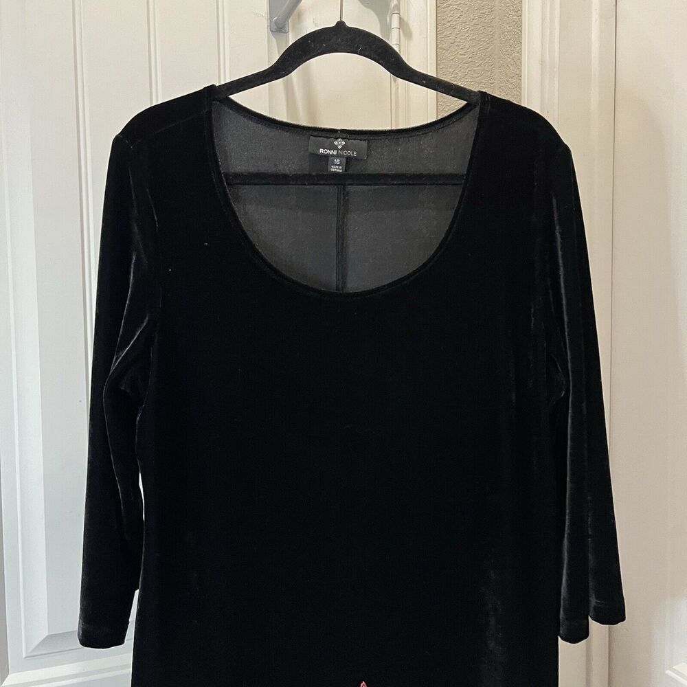 Ronni Nicole Velvet Velour Black Pink Embroidered Paisley Long Sleeve Dress 16 - Picture 3 of 11